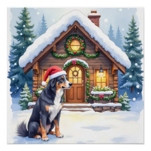 Greater Swiss Mountain Dog Schneehütte Santa Hut Poster