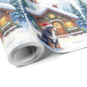 Greater Swiss Mountain Dog Snowy Cabin Santa Hat Geschenkpapier (Rolleneckpunkt)
