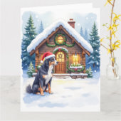 Greater Swiss Mountain Dog Snowy Cabin Santa Hat Karte (Gelbe Blume)