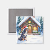 Greater Swiss Mountain Dog Snowy Cabin Santa Hat Magnet (Vorderseite/Rückseite)