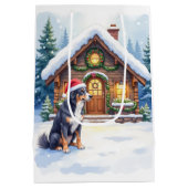 Greater Swiss Mountain Dog Snowy Cabin Santa Hat Mittlere Geschenktüte (Rückseite)