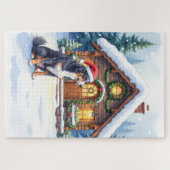 Greater Swiss Mountain Dog Snowy Cabin Santa Hat Puzzle (Horizontal)