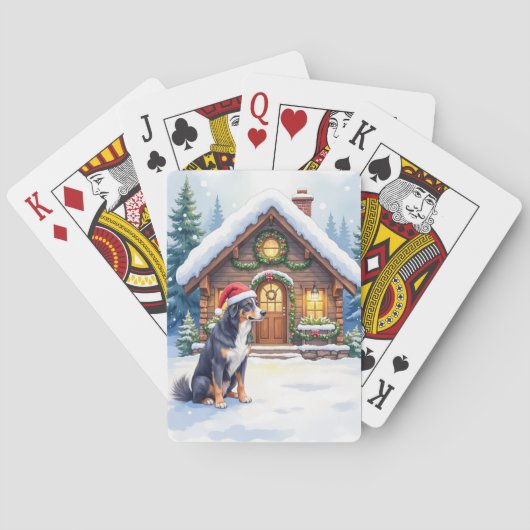 Greater Swiss Mountain Dog Snowy Cabin Santa Hat Spielkarten (Rückseite)