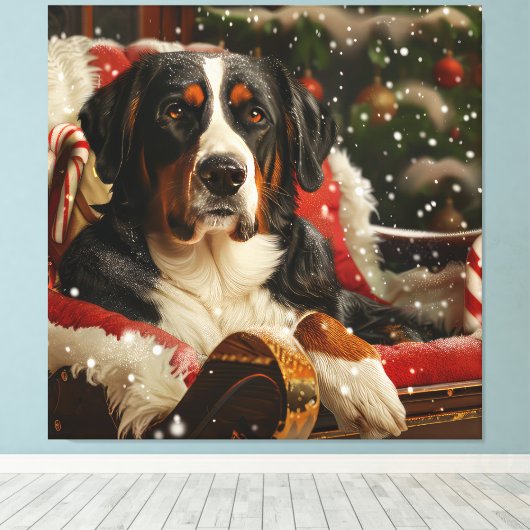 Greater Swiss Mountain Dog Weihnachten Leinwanddruck (Insitu (Holzboden))