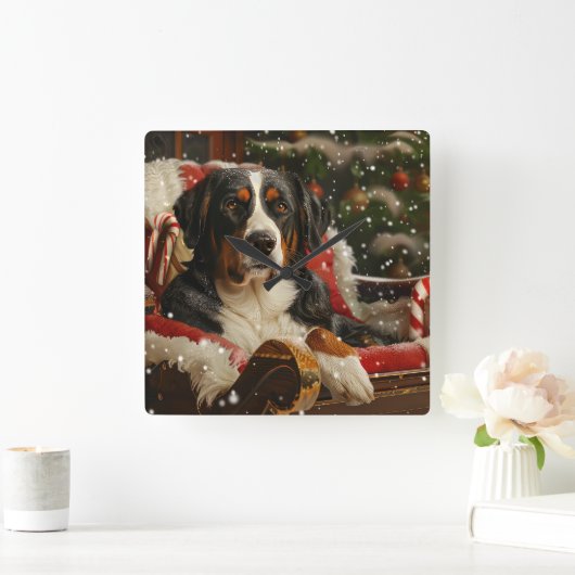 Greater Swiss Mountain Dog Weihnachten Quadratische Wanduhr (Zuhause)