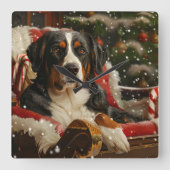 Greater Swiss Mountain Dog Weihnachten Quadratische Wanduhr (Vorderseite)