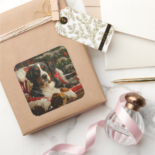 Greater Swiss Mountain Dog Weihnachten Quadratischer Aufkleber