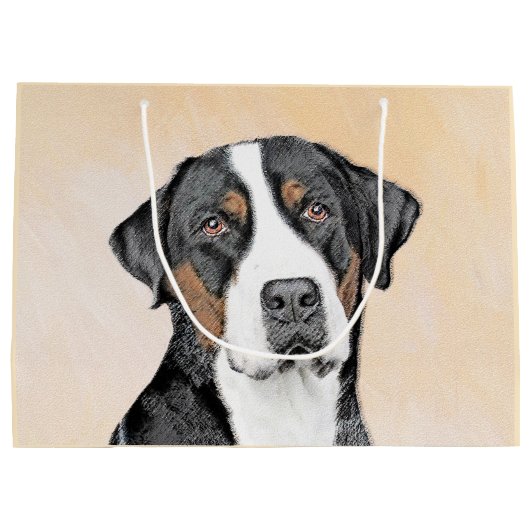 Greater Swiss Mountain Hund Gemälde - Original Kun Große Geschenktüte (Rückseite)