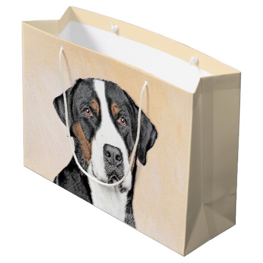 Greater Swiss Mountain Hund Gemälde - Original Kun Große Geschenktüte (Rückseite Schrägansicht)