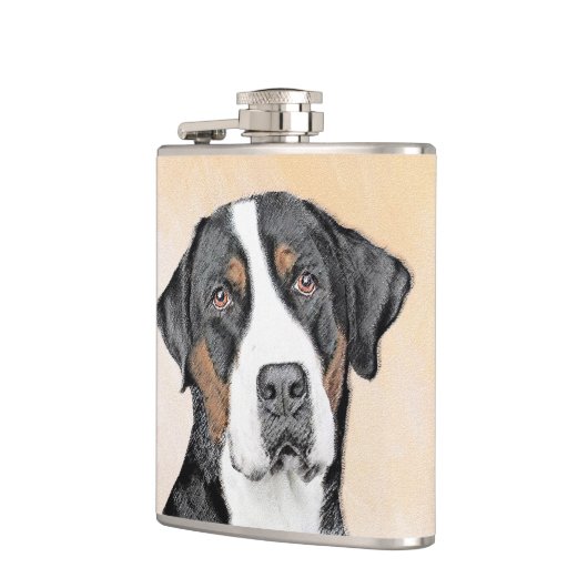 Greater Swiss Mountain Hunde Malerei - Originelle Flachmann (Links)