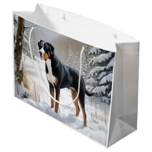 Greater Swiss Mountain Let It Snow Weihnachten Große Geschenktüte (Rückseite Schrägansicht)