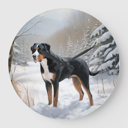 Greater Swiss Mountain Let It Snow Weihnachten Große Wanduhr (Vorderseite)