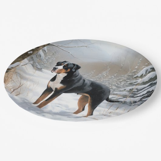 Greater Swiss Mountain Let It Snow Weihnachten Pappteller (Schrägansicht)