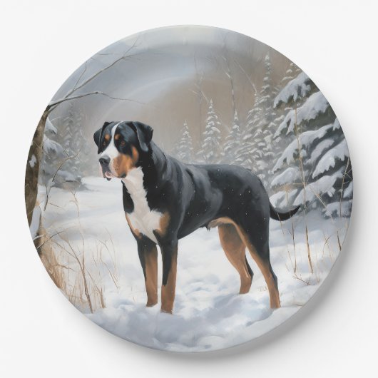 Greater Swiss Mountain Let It Snow Weihnachten Pappteller (Vorderseite)