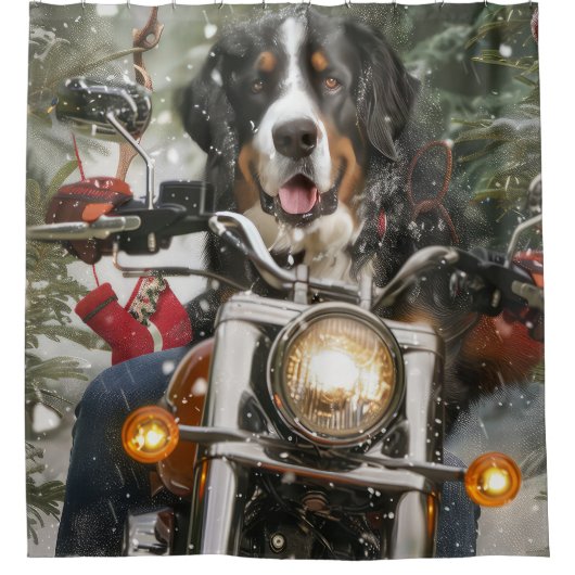 Greater Swiss Mountain Riding Motorrad Weihnachten Duschvorhang (Vorderseite)