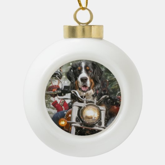 Greater Swiss Mountain Riding Motorrad Weihnachten Keramik Kugel-Ornament (Vorderseite)