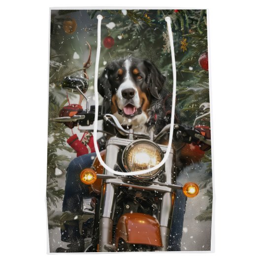 Greater Swiss Mountain Riding Motorrad Weihnachten Mittlere Geschenktüte (Rückseite)