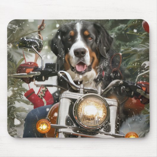 Greater Swiss Mountain Riding Motorrad Weihnachten Mousepad (Vorne)
