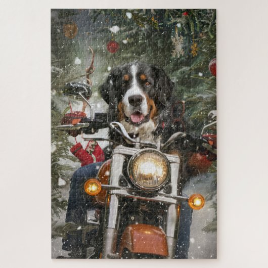 Greater Swiss Mountain Riding Motorrad Weihnachten Puzzle (Vertikal)