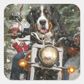 Greater Swiss Mountain Riding Motorrad Weihnachten Quadratischer Aufkleber (Vorderseite)