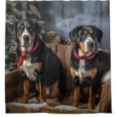 Greater Swiss Mountain Snowy Sleigh Weihnachten Duschvorhang (Vorderseite)