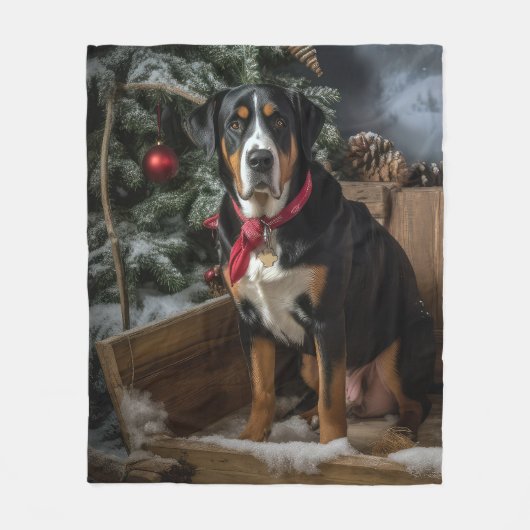 Greater Swiss Mountain Snowy Sleigh Weihnachten Fleecedecke (Vorderseite)
