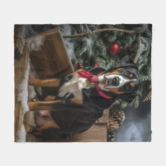 Greater Swiss Mountain Snowy Sleigh Weihnachten Fleecedecke (Vorderseite (Horizontal))