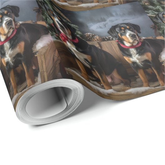 Greater Swiss Mountain Snowy Sleigh Weihnachten Geschenkpapier (Rolleneckpunkt)