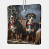 Greater Swiss Mountain Snowy Sleigh Weihnachten Keramikornament (Links)