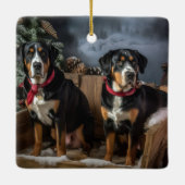 Greater Swiss Mountain Snowy Sleigh Weihnachten Keramikornament (Rückseite)