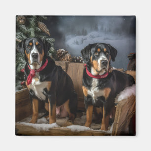 Greater Swiss Mountain Snowy Sleigh Weihnachten Magnet