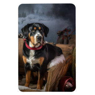 Greater Swiss Mountain Snowy Sleigh Weihnachten Magnet