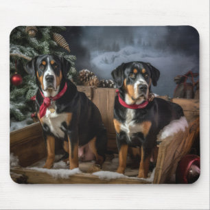 Greater Swiss Mountain Snowy Sleigh Weihnachten Mousepad