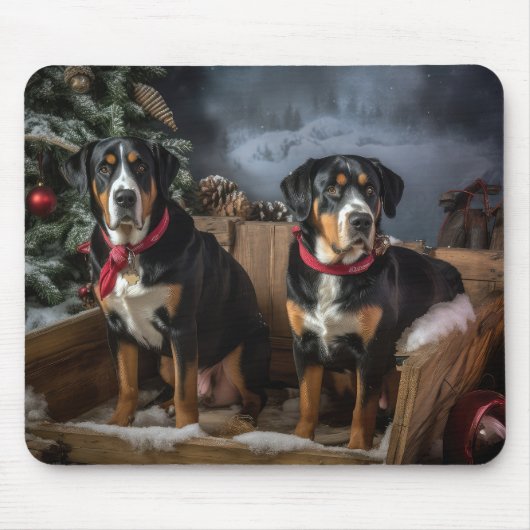 Greater Swiss Mountain Snowy Sleigh Weihnachten Mousepad (Vorne)