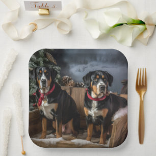 Greater Swiss Mountain Snowy Sleigh Weihnachten Pappteller