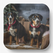 Greater Swiss Mountain Snowy Sleigh Weihnachten Pappteller (Vorderseite)