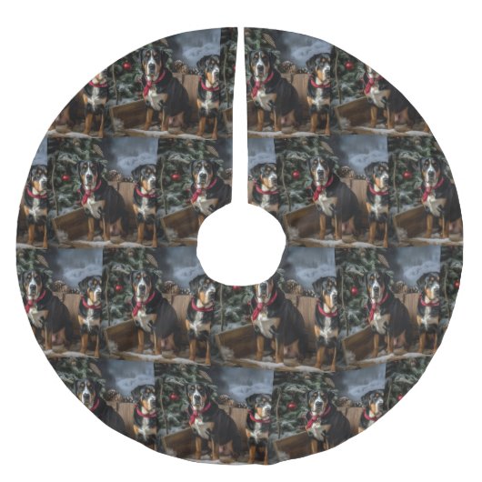 Greater Swiss Mountain Snowy Sleigh Weihnachten Polyester Weihnachtsbaumdecke (Vorderseite)