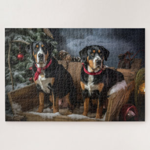 Greater Swiss Mountain Snowy Sleigh Weihnachten Puzzle