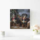 Greater Swiss Mountain Snowy Sleigh Weihnachten Quadratische Wanduhr (Zuhause)