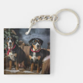 Greater Swiss Mountain Snowy Sleigh Weihnachten Schlüsselanhänger (Rückseite)