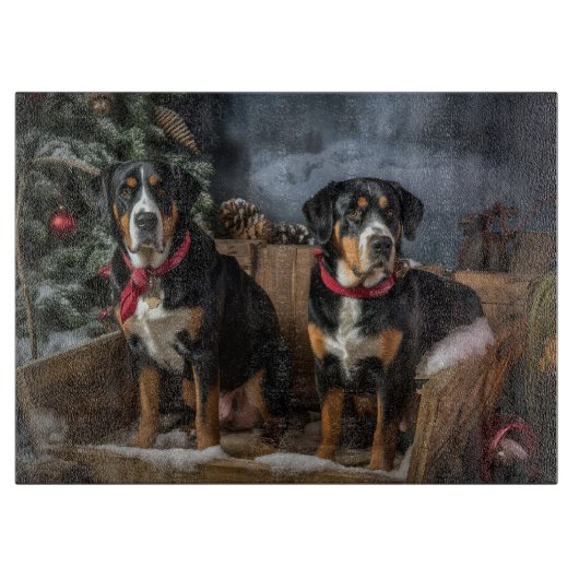 Greater Swiss Mountain Snowy Sleigh Weihnachten Schneidebrett (Vorderseite)