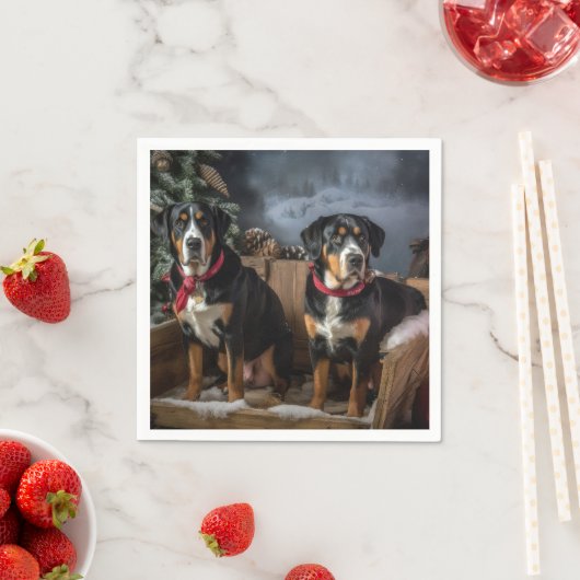 Greater Swiss Mountain Snowy Sleigh Weihnachten Serviette (Beispiel)