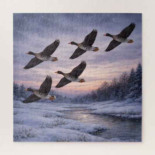 Greater White-fronted Geese at Winter Sunset Puzzle (Vertikal)
