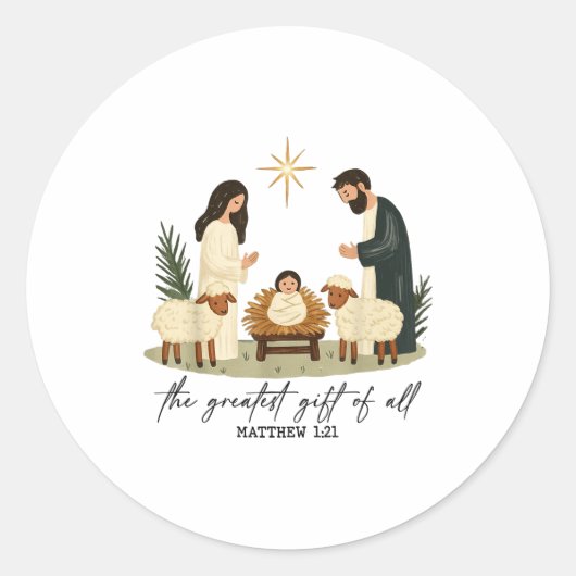 Greatest Gift Of All Nativity Scene Christian Chri Runder Aufkleber (Vorderseite)