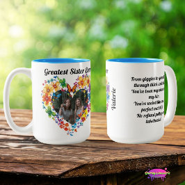 Greatest Sister Ever Photo Floral Heart  with Poem Zweifarbige Tasse