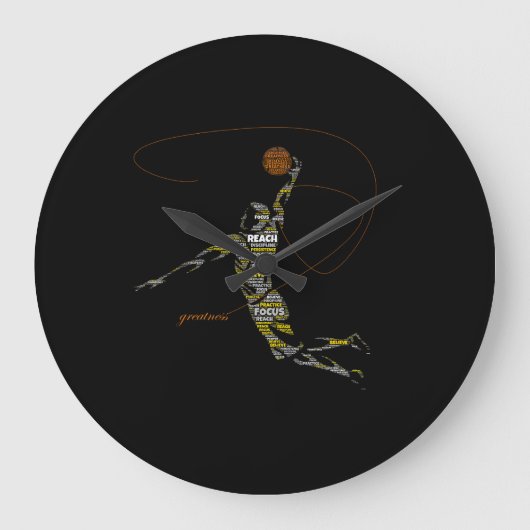 Greatness Basketball Typography Große Wanduhr (Vorderseite)