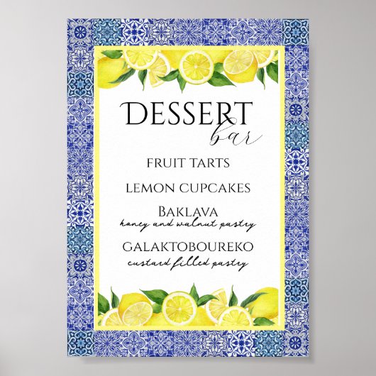 Grecian Blue und Lemon Dessert Bar Poster (Vorne)