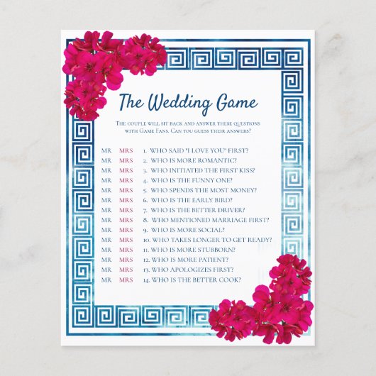 Grecian Elegance und Rosa Hochzeitsspiel (Vorderseite)