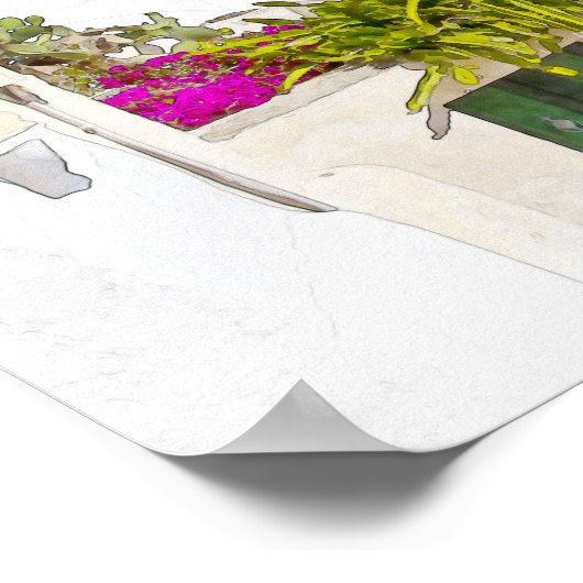 Grecian Paradise. Aquarellmalerei auf Santorin Poster (Ecke)