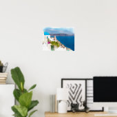 Grecian Paradise. Aquarellmalerei auf Santorin Poster (Heimbüro)